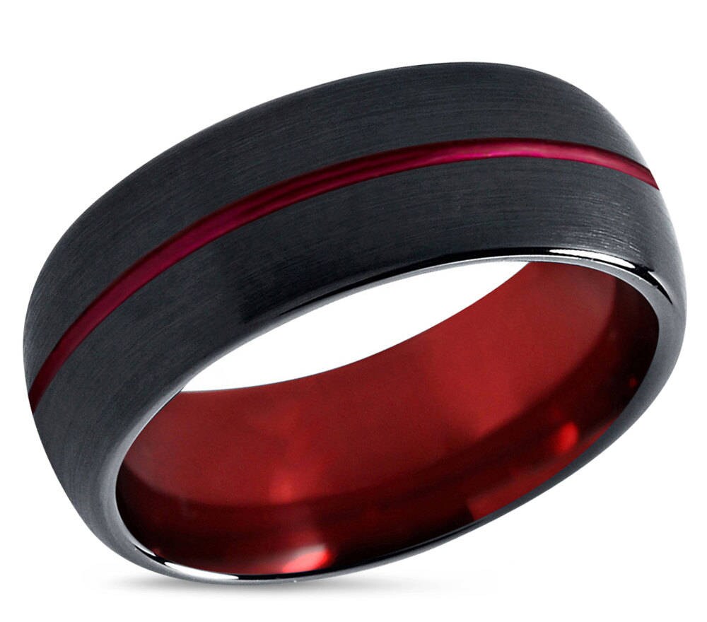 Tungsten-Ring-Mens-Black-Red-Wedding-Band-Tungsten-Ring