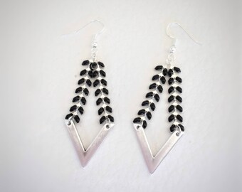 black and silver dangling earrings