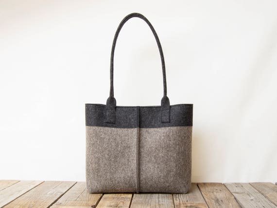Wool Felt TOTE BAG charcoal and grey / bicolor tote bag / womens bag / felt shoulder bag / grey bag / gray bag / made in Italy