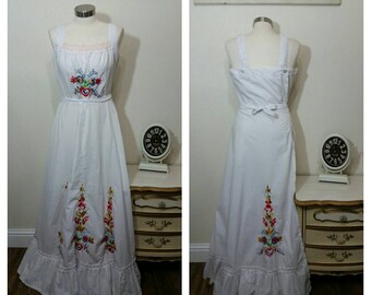 1970's Maxi Wrap Dress, Boho, Gypsy, Hippie Style, Wrap Dress, S/M