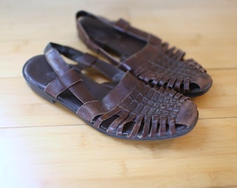 vintage woven brown leather hurache sandals womens 7 1/2