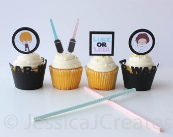 Gender Reveal Star Wars Cupcake Toppers - Luke or Leia Cupcake Toppers - Gender Reveal Party - Boy or Girl - Star Wars Party