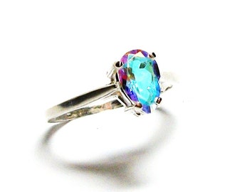 Rainbow topaz, topaz ring, pink green ring, rainbow topaz ring, pear, solitaire ring, s 6 1/2 "Banana Split"