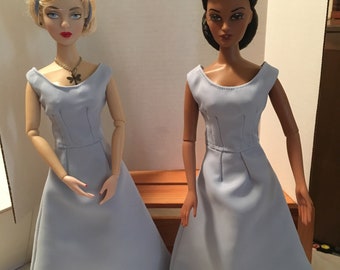 Light Blue Satin & Chiffon Dress for 15 1/2 inch dolls, Tonner, Gene, Violet, Tyler
