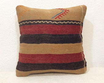 Kilim pillow cover 16" x 16" 40x40cm,Vintage,Handmade,Handwoven,Old kilim,Gray,Home Decor,Turkish Kilim