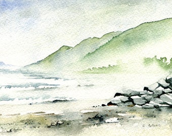 Beach Landscape Painting Original Watercolor