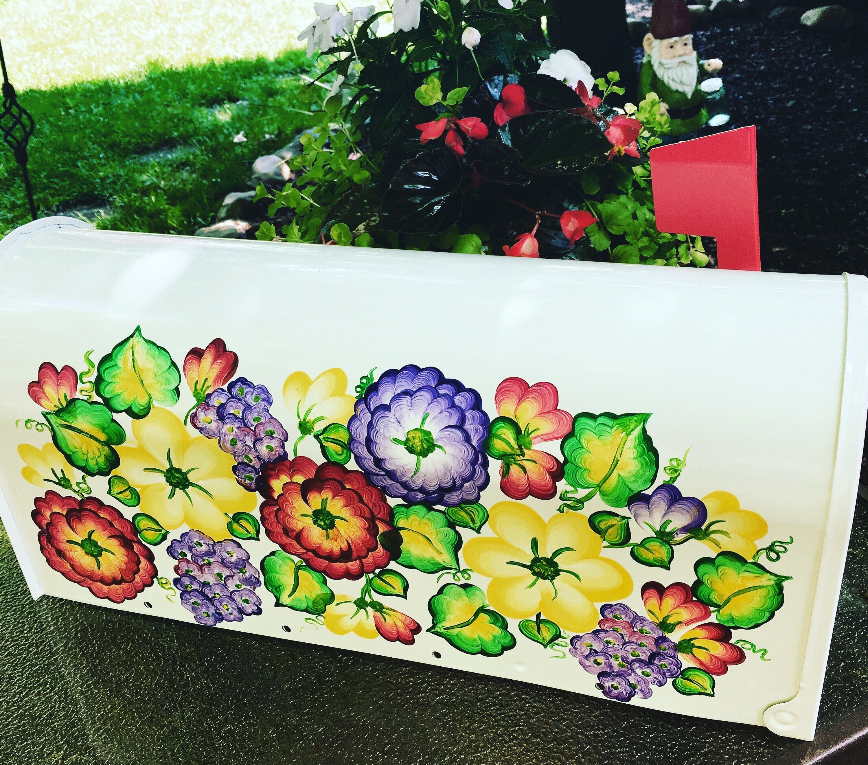 Floral Painted Mailboxes White Post Decorative Mailbox