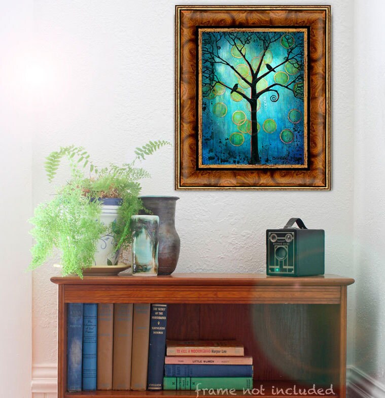 Teal Wall Art Tree of Life Boho Home Decor Bird Art Print