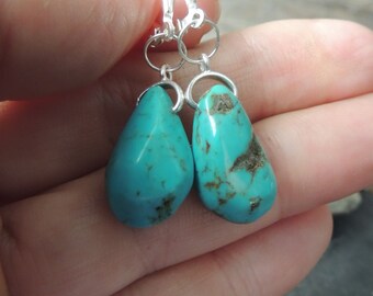 Turquoise Tear Drop Earrings, Artisan Jewelry, Southwestern Style, Rustic Handcrafted, Turquoise Briolettes, Silver Earrings, Urban Chic