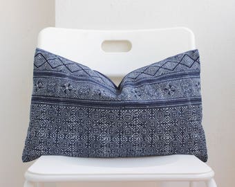 Hmong Blue Batik Indigo Lumbar Pillow Cover CL18