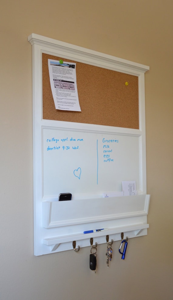 27" x 35" tall Cork board and Dry Erase Board with Mail / Storage Organizer - Key / Coat / Hat rack - RusTic - Home Decor