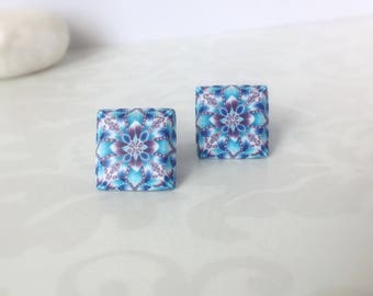 Polymer clay earrings- Stud Earrings - Everyday earrings - Gift under 15 - Blue earrings - Modern jewelry -Contemporary earrings