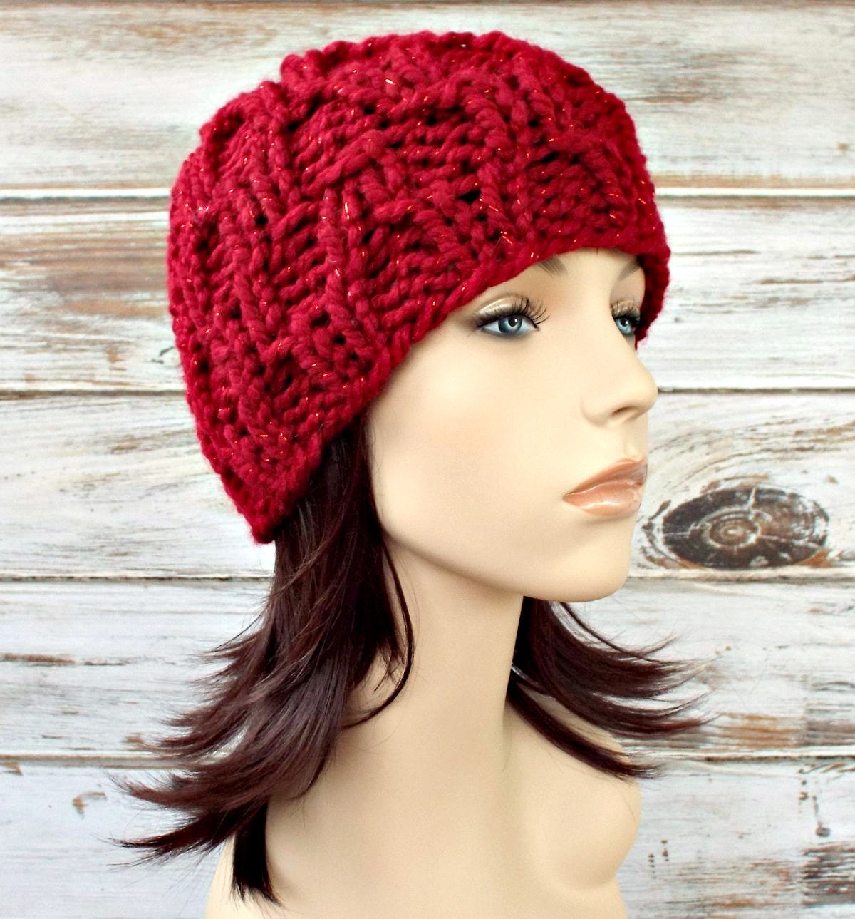 Knit Hat Red Womens Hat Amsterdam Beanie in Poinsettia