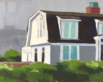 Original Gouache Painting - Padaro Lane Beach House - by Sharon Schock, fits 8x10 frame