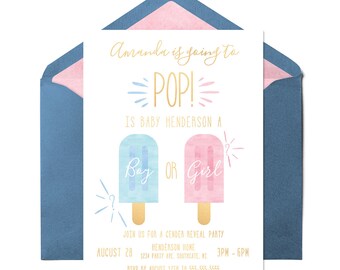 Popsicle Gender Reveal Invitation, Summer Gender Reveal Invitation, Boy or Girl, Gender Reveal Party, Gender Reveal Digital Invitation
