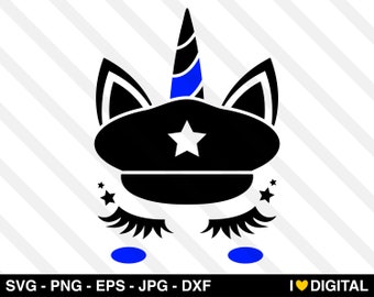 Unicorn SVG Vector - Thin Blue Line American Flag Police Officer USA Cop Blue Lives Matter Back Our Blue Badge Law Enforcement Kids Boy Girl