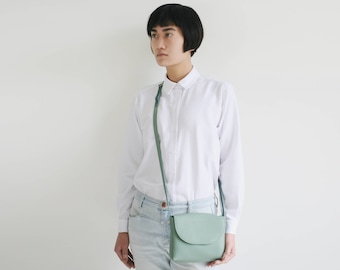 Minimalistic cross body bag sage green leather, small satchel bag, small handbag, leather purse, bridal bag