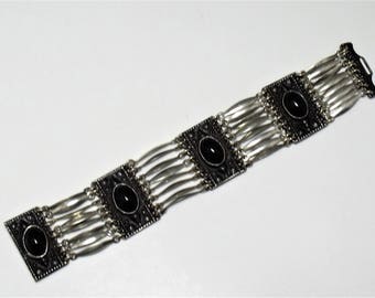 Vintage Wide Link Bracelet Mexico Silver FREE SHIPPING j33
