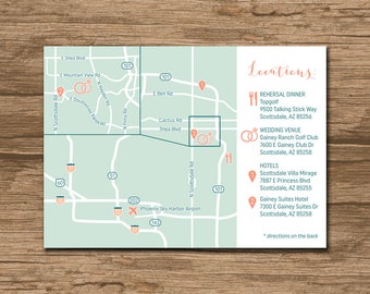 Custom Wedding Map, Event Map, Directions, Locations, Zoom-in - PRINTABLE file - Enclosure Card, Invitation Insert with a map