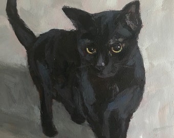 Olive No. 20 - 10x8 inch Original Black Cat Painting