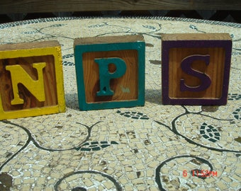 Large Vintage Wooden Letters Square Blocks all (3)