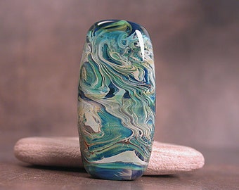 Artisan Glass Lampwork Focal Bead, Art Glass Beads, Silver Glass Focal Bead, Blue Green, Divine Spark Designs, SRA