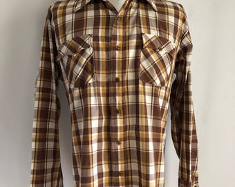 Vintage 80's Men's 70's Plaid, Shirt, Long Sleeve, Button Down by Kingsport (XL)