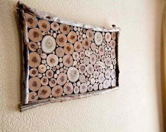 WOOD SLICE Wall Art/sliced wood art/ wood wall art,Wall Wood Art/ reclaimed wood art / Tree Slices on Clear Panel/ Sliced Wood Art