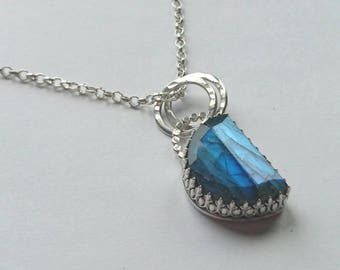 Sterling silver handmade labradorite necklace, hallmarked in Edinburgh.