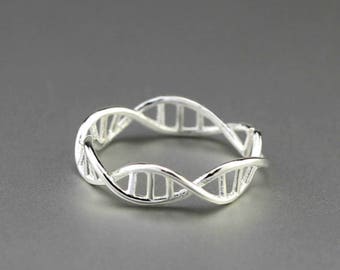 DNA Sterling Silver Ring, Adjustable DNA Ring, Geek Jewelry, Biology Gifts, DNA Jewelry