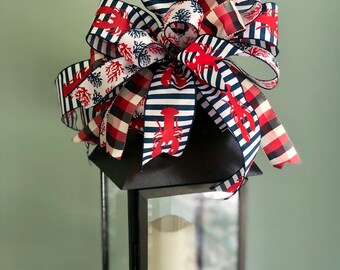 The Caspian red white and blue nautical bow for wreaths/lantern bow/lake house bow/summer beach lobster/ plaid and stripe bow/americana bow