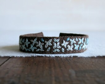 Teal Floral Bracelet, Teal Brown Cuff, Fabric Cuff Bracelet, Embroidered Cuff Bracelet, Boho Cuff Bracelet, Ooak Jewelry, Handmade Jewelry