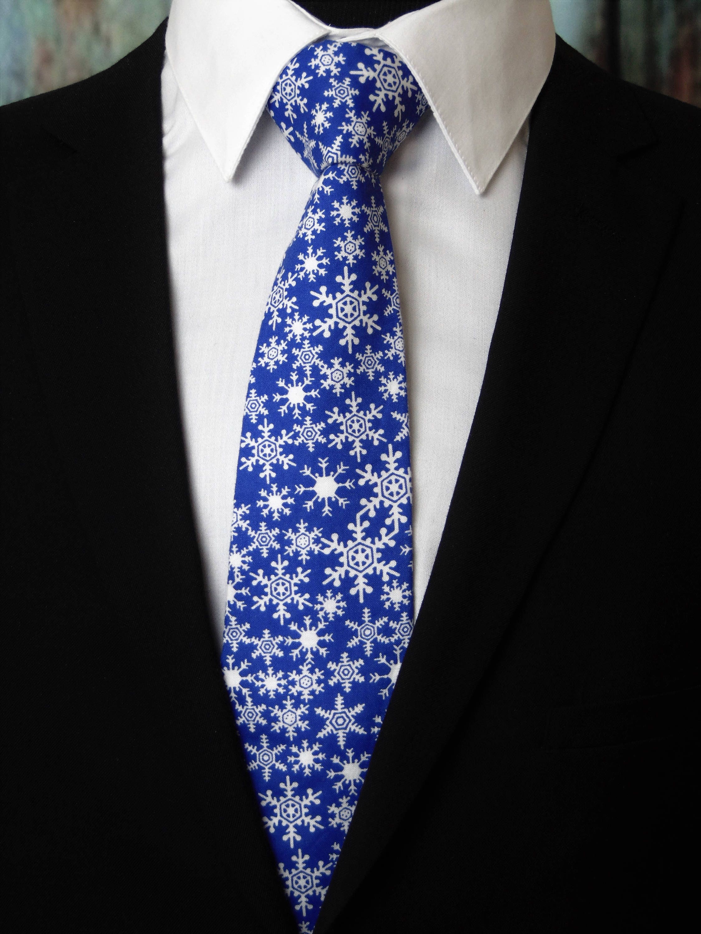 Snowflake Tie – Blue Mens Christmas Tie with White Snowflake Neck Tie ...