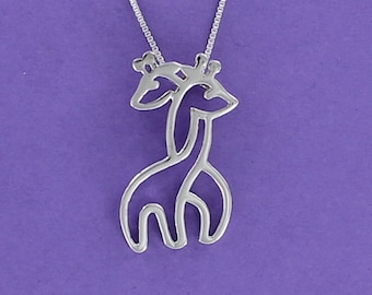 Hugging Giraffes Necklace - 925 Sterling Silver on Sterling Box Chain