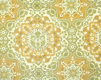 Retro Wallpaper by the Yard 70s Vintage Wallpaper - 1970s Gold and Green Snowflake Geometric Wallpaper