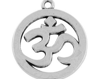 Packet 5 x Antique Silver Tibetan 29mm Ohm Charm/Pendant HA09325