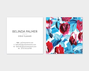 Blue + Red Floral Calling Cards | Business Cards | Blogger Cards | Set (50)