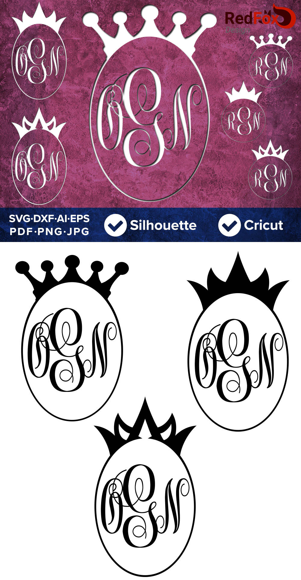 Princess Crown SVG King Queen Princess Monogram Frame SVG