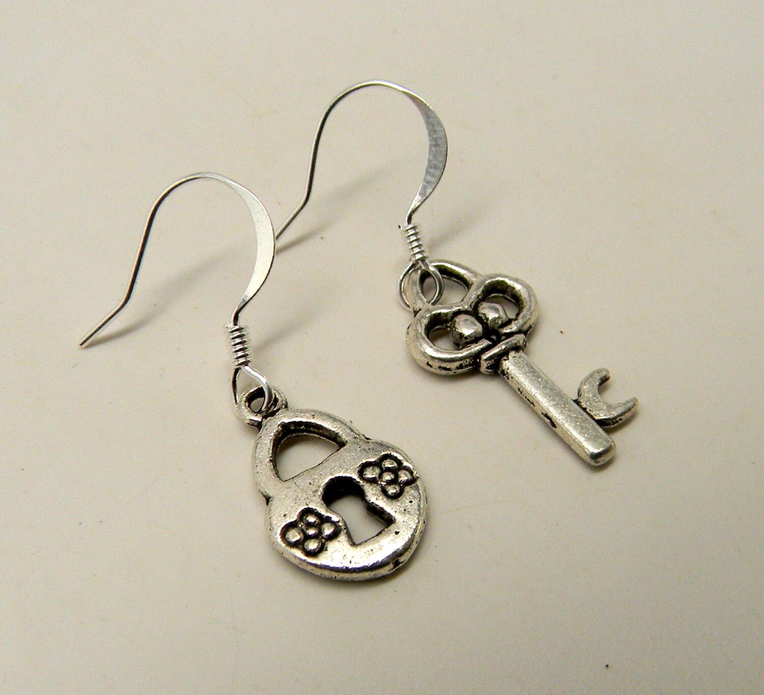 Steampunk earrings. Key and lock earrings.