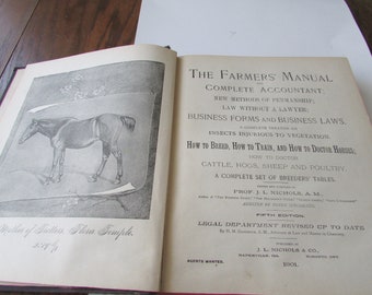 1901 Farmers Manual Book Illustrated Accounting Penmanship Business Forms Breeding Veterinary Etc. Etc.