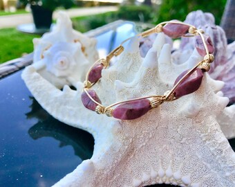 Twisted Rhodonite 14kt Gold-Filled Wire Sculpted Bracelet