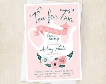 Tea for Two Birthday Invitation - Little Girls - Tea Party - Enchanted - Floral - Second Birthday Party - Invite - Digital/Printable File