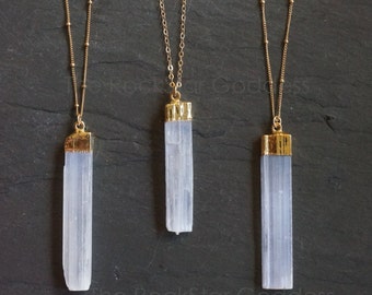 Selenite Necklace / Selenite Pendant / Gold Selenite / Selenite Crystal / Selenite Jewelry / Gold Selenite Necklace / Mother's Day Gift