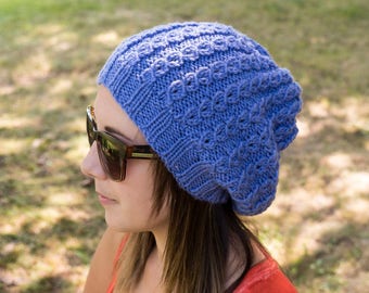 Lavender Purple Slouchy Knit Hat - Periwinkle Vegan Hat - Boho Hat - Hipster Hat - Hippie Hat - Womens Tam - Mens Beanie - Unisex Hat