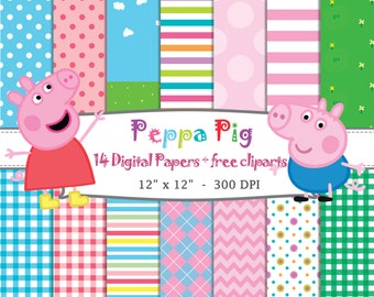 14 DIGITAL PAPERS Peppa Pig + Free Cliparts PNG, birthday