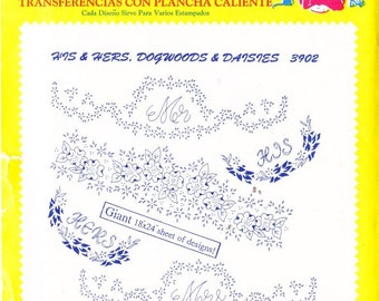 Vintage Aunt Martha's Hot Iron Transfers, Embroidery, Pattern, Needlepoint, Aunt Martha, Hot Iron, Transfer, 3902, Dogwoods And Daises