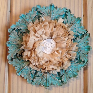 Small space fiber art-handcrafted linen flower
