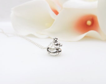 FREE US Ship Tiny Solid Sterling Silver Rubber Duck Necklace Minimalist Ducky Necklace Dainty Sterling Rubber Ducky Layering Necklace
