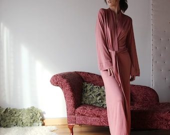 womens long robe with pockets in sweater knit wool blend - lounge wear lingerie and sleepwear range MALLARD - made to order