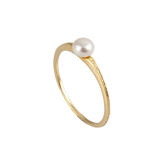 Gold pearl ring white pearl ring in 14k Gold unique